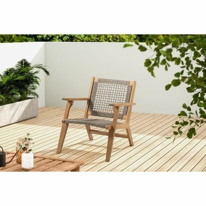Bora Sillón de jardín bajo en madera de acacia FSC y resina de mimbre