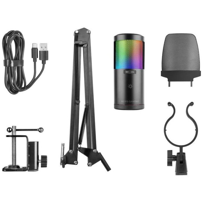 Mars Gaming Micrfono Mmicsc Argb Negro Micrfono de Estudio Profesional USB Plug & Play