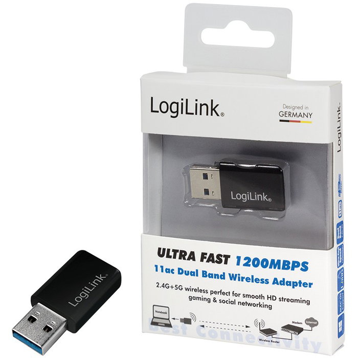 LogiLink WL0243 Adaptador USB 3.0 Wi-Fi AC Inalámbrico 1200Mbps Doble Banda (2.4GHz/5GHz) para PC/Laptop