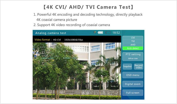 Ernitec Monitor de Prueba 4K 7" Táctil con Wi-Fi para Cámaras HDCVI/AHD/TVI/CVBS y Salida 12V 2A