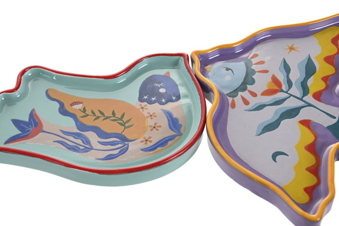 DKD Home Decor Bandeja Vaciabolsillos de Cerámica Multicolor Surtido de 2