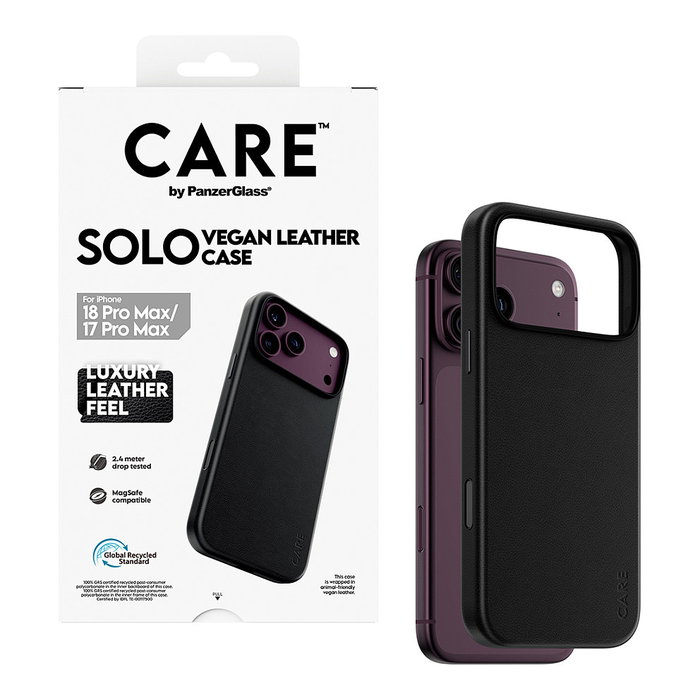PanzerGlass CARE by PanzerGlass Solo Funda de Cuero Vegano con MagSafe para iPhone 17 Pro Max, Negro