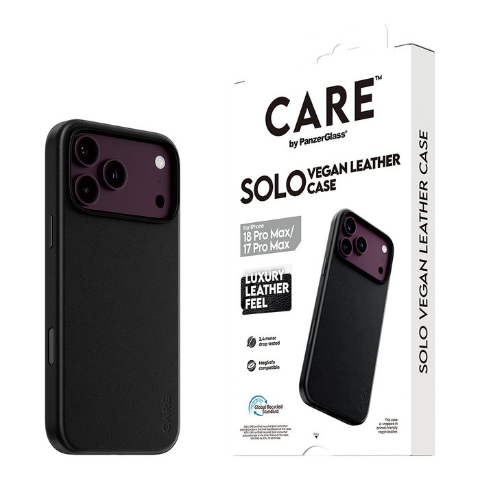 PanzerGlass CARE by PanzerGlass Solo Funda de Cuero Vegano con MagSafe para iPhone 17 Pro Max, Negro