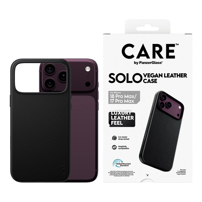 PanzerGlass CARE by PanzerGlass Solo Funda de Cuero Vegano con MagSafe para iPhone 17 Pro Max, Negro