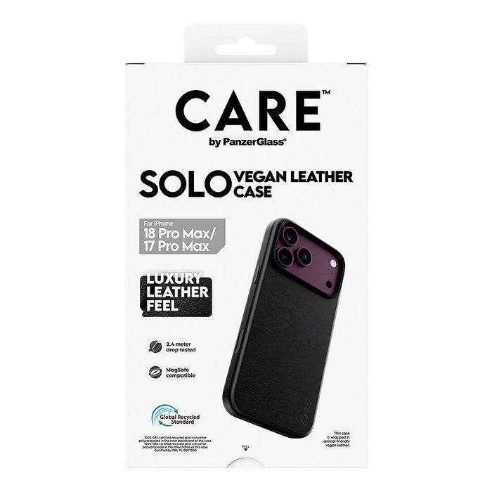 PanzerGlass CARE by PanzerGlass Solo Funda de Cuero Vegano con MagSafe para iPhone 17 Pro Max, Negro