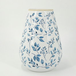 DKD Home Decor Jarrón de Porcelana INDIGO Blanco y Azul 20x20x27,5 cm