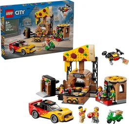 LEGO City Pizza a Domicilio 60496: Juguete de pizzería con coche, escúter y dron, 494 piezas, +6 años