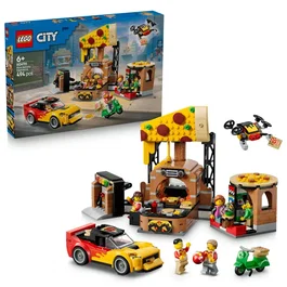 LEGO City Pizza a Domicilio 60496: Juguete de pizzería con coche, escúter y dron, 494 piezas, +6 años