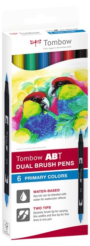 Tombow Dual Brush Estuche de 6 Rotuladores Doble Punta Colores Primarios Tombow Dual Brush Estuche de 6 Rotuladores Doble Punta Colores Primarios