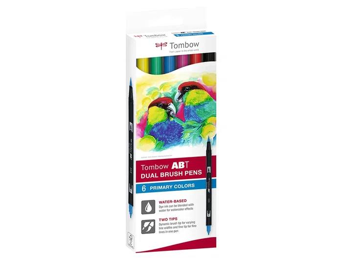 Tombow Dual Brush Estuche de 6 Rotuladores Doble Punta Colores Primarios Tombow Dual Brush Estuche de 6 Rotuladores Doble Punta Colores Primarios