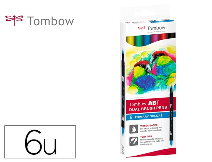 Tombow Dual Brush Estuche de 6 Rotuladores Doble Punta Colores Primarios Tombow Dual Brush Estuche de 6 Rotuladores Doble Punta Colores Primarios