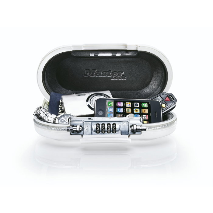 Master Lock Mini caja fuerte portátil con cable de seguridad, Blanco