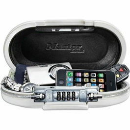 Master Lock Mini baúl de viaje portátil con cable de seguridad - Blanco y gris metálico