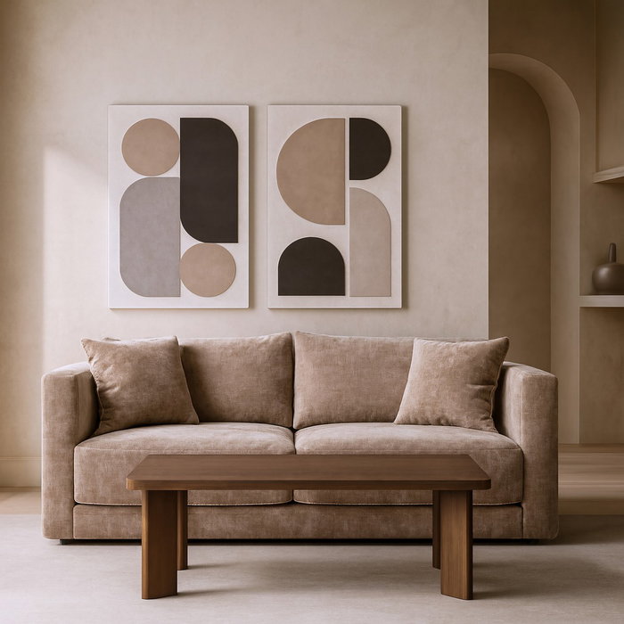 Sofá 3 Plazas Taupe Tejido-Madera 210 X 96 X 86 cm Sofá 3 Plazas Taupe Tejido-Madera 210 X 96 X 86 cm