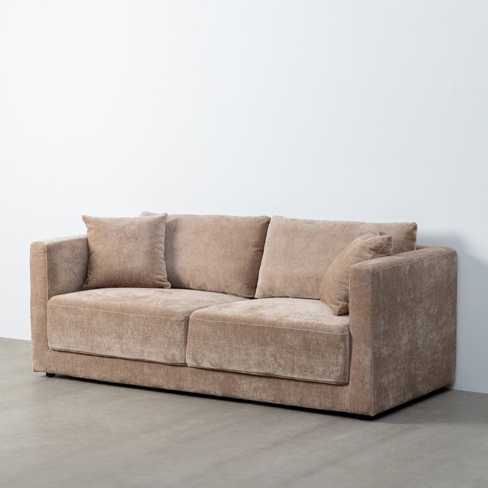 Sofá 3 Plazas Taupe Tejido-Madera 210 X 96 X 86 cm Sofá 3 Plazas Taupe Tejido-Madera 210 X 96 X 86 cm