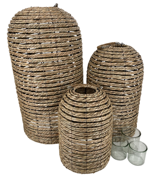 DKD Home Decor Portavelas Mimbre y Cristal Set 3 Piezas 40x40x83 cm DKD Home Decor Portavelas Mimbre y Cristal Set 3 Piezas 40x40x83 cm