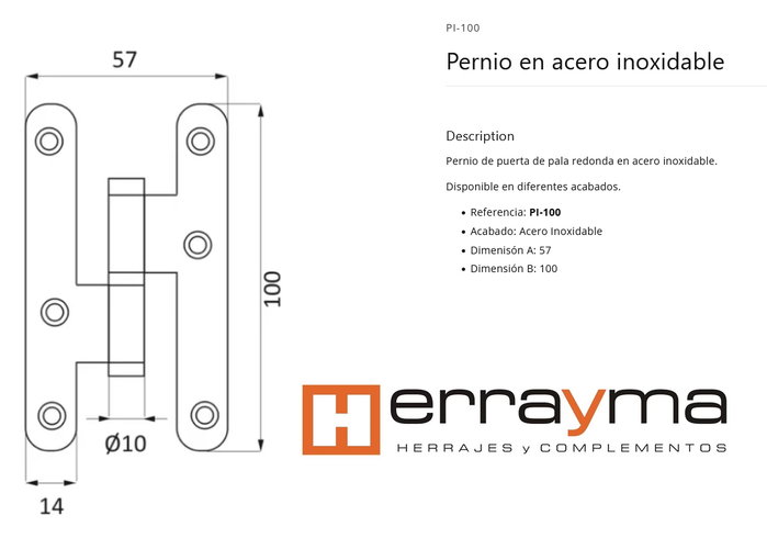 Pernio Inox Níquel de 100 mm Canto Redondo Izquierda PI-100 I (Caja de 20)
