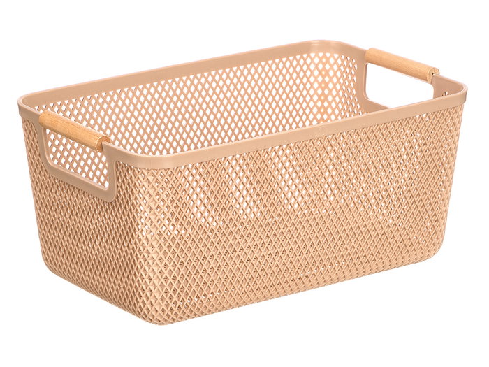 KIPIT Cesta de Plástico con Asa de Bambú Beige
