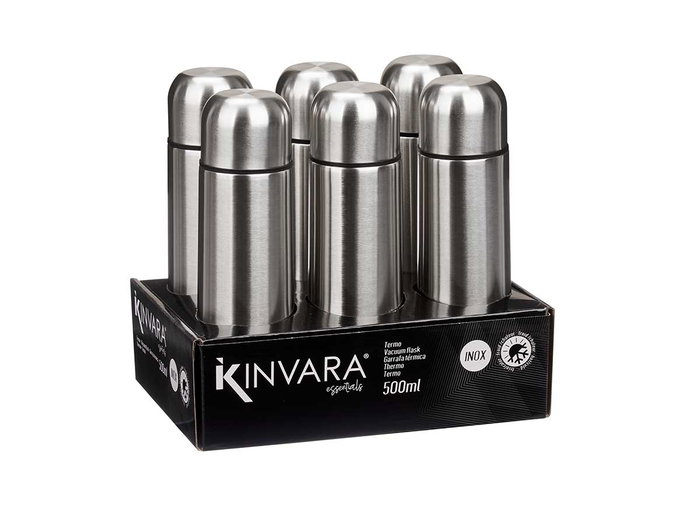 Kinvara Termo Acero Inoxidable 500 ml Color Metal 6.8 x 23.5 x 6.8 cm (Set de 12)