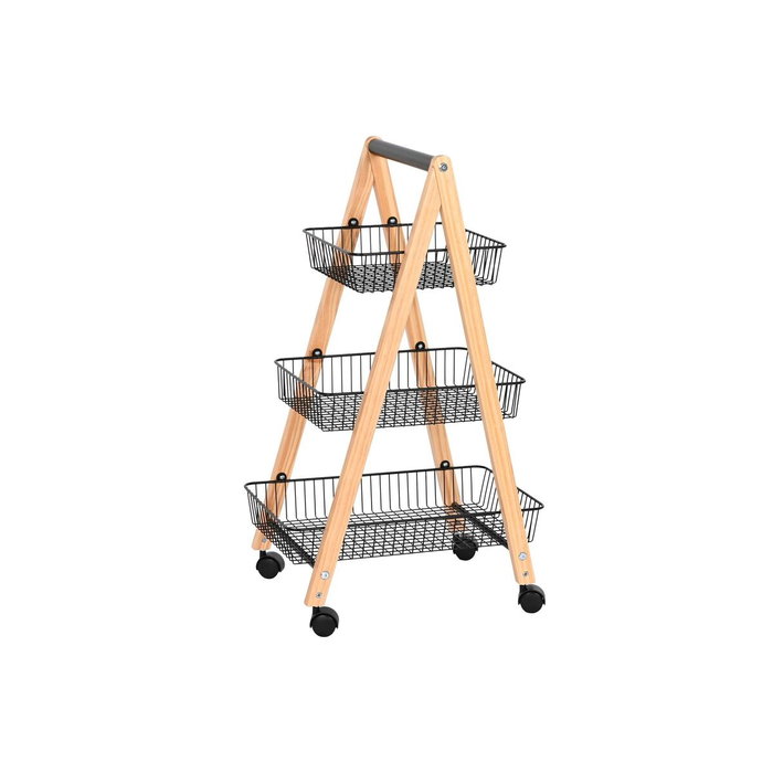 DKD Home Decor Frutero con Carro de Pino y Acero Negro y Natural 48x32x79 cm de alto DKD Home Decor Frutero con Carro de Pino y Acero Negro y Natural 48x32x79 cm de alto