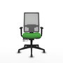 Silla de oficina Horna con mecanismo Sincro/Traslack tapizada con Tela color Verde y malla color Gris. Equipada con lumbar 1D, Brazos 1D y Ruedas 65 mm parqué