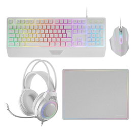 Mars Gaming Kit Combo Pack 4en1 RGB MCP124 Pro Blanco Teclado H-Mech, Ratón Alta Precisión Alta Precisión, Alfombrilla