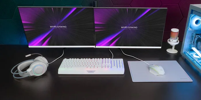 Mars Gaming MCP124PRO Combo Gaming 4en1 con Teclado H-Mech RGB en Español, Ratón de 3200 DPI, Auriculares FRGB y Alfombrilla Nanotextil - Blanco