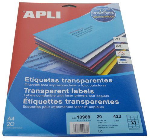APLI Etiquetas de Poliéster Translúcido Mate 63,5x38,1 mm APLI Etiquetas de Poliéster Translúcido Mate 63,5x38,1 mm