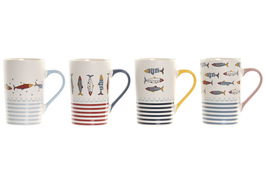 DKD Home Decor Mug Mediterraneo Azul Blanco Porcelana 8 x 12 x 12 cm (12 Unidades)