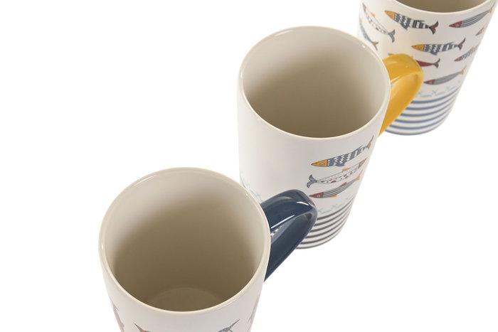DKD Home Decor Mug Mediterraneo Azul Blanco Porcelana 8 x 12 x 12 cm (12 Unidades)