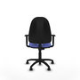 Silla de oficina Algarra con mecanismo Contacto permanente básico tapizada con Tela color Azul claro. Equipada con Base poliamida negra, Brazos 1D y Ruedas autofrenantes