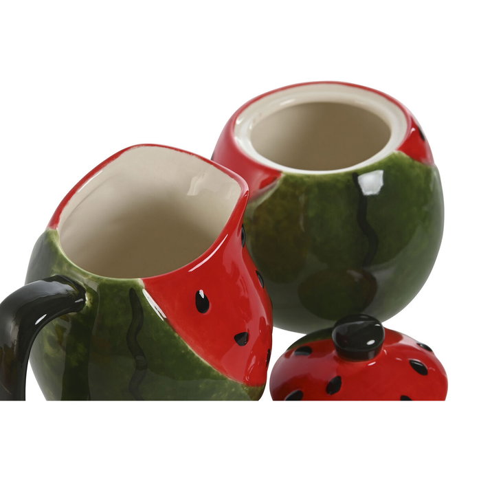 DKD Home Decor Set de 2 Azucareros de Gres Diseño Sandía Rojo y Verde