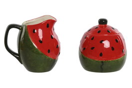 DKD Home Decor Set de 2 Azucareros de Gres Diseño Sandía Rojo y Verde