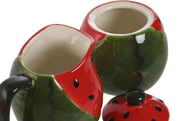 DKD Home Decor Azucarero Tropical Sandía Gres Rojo Verde Set de 2 9 x 11 x 11.5 cm