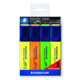 Staedtler Estuche Marcadores Fluorescentes Classic 3+1 Regalo WP4P 364-S Punta Biselada 1-5mm