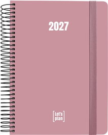 GRAFOPLAS Agenda Anual 2027 Colors con Tapa Extra Dura, Espiral y Goma A5 Rosa