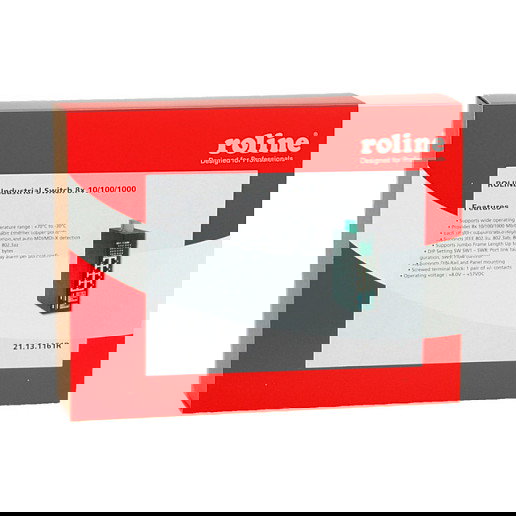 ROLINE Industrie Gigabit Switch 8x RJ-45 Ethernet No Administrado, 8 Puertos 10/100/1000 Full Duplex, Montaje en Rack, Negro