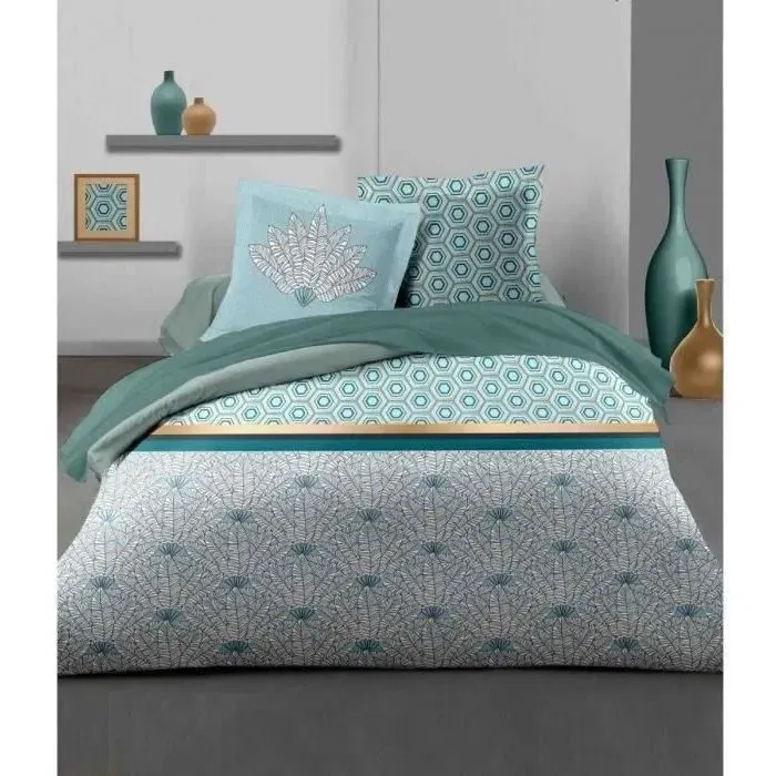 Home Linge Passion HOM3701393706841 Juego Nórdico 140x200 cm - Funda Nórdica y Funda de Almohada - 100% Algodón 57 Hilos - Verde Esmeralda