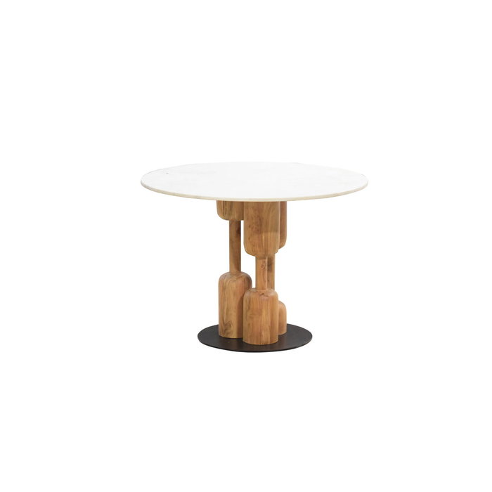 DKD Home Decor Mesa Redonda de Comedor en Acacia y Mármol