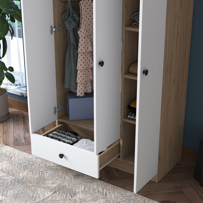 Hanah Home BA117 - 2253 Armario de estilo escandinavo en nogal y blanco 90x170cm
