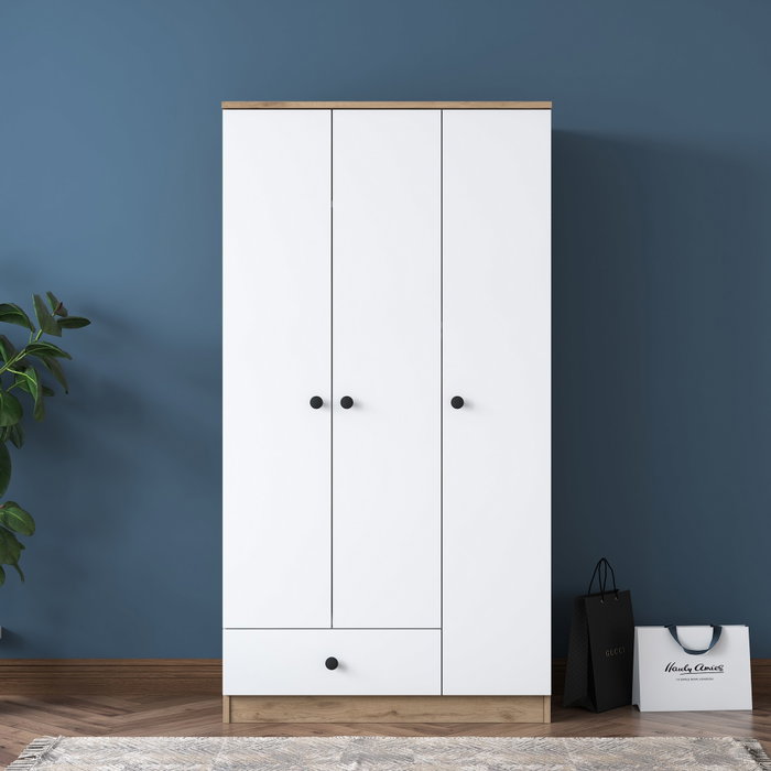Hanah Home BA117 - 2253 Armario de estilo escandinavo en nogal y blanco 90x170cm