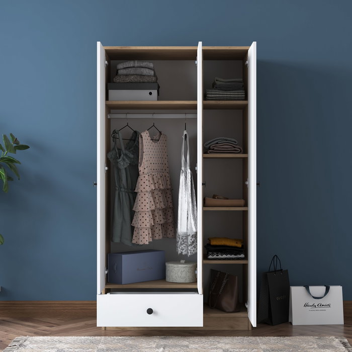 Hanah Home BA117 - 2253 Armario de estilo escandinavo en nogal y blanco 90x170cm