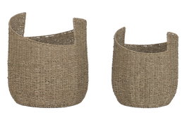 DKD Home Decor Set de 2 Cestas de Seagrass y Metal Natural