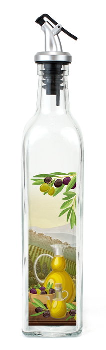 Inde - Aceitera de Vidrio 500 ml con Tapon ABS, La Mediterranea, Dimensiones 5.5x5.4x30.5 cm (24 Unidades)