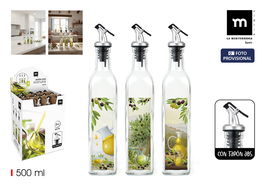 Inde - Aceitera de Vidrio 500 ml con Tapon ABS, La Mediterranea, Dimensiones 5.5x5.4x30.5 cm (24 Unidades)