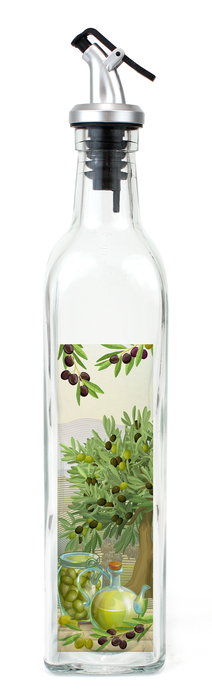 Inde - Aceitera de Vidrio 500 ml con Tapon ABS, La Mediterranea, Dimensiones 5.5x5.4x30.5 cm (24 Unidades)