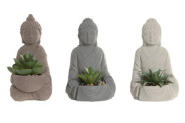 DKD Home Decor Figura Buda Cactus Surtido de 3 Piezas en Cemento y PVC