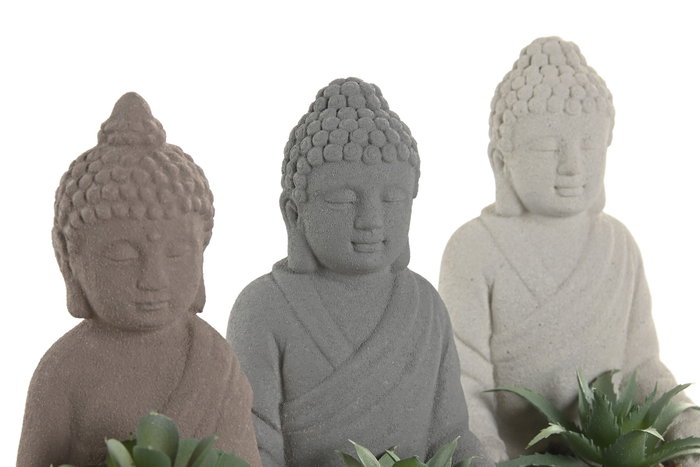 DKD Home Decor Figura Buda Cactus Surtido de 3 Piezas en Cemento y PVC