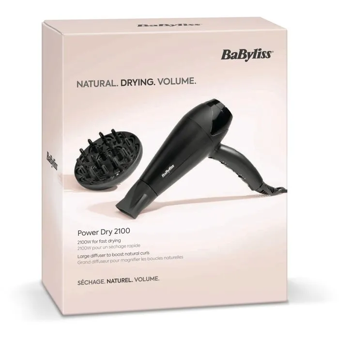 Babyliss Secador de Pelo Power Dry D563DE - 2100W - Motor DC - Secador Profesional con Difusor y Concentrador