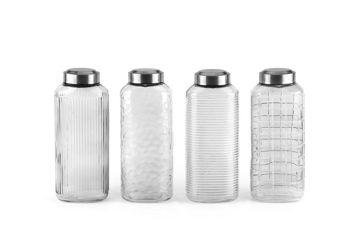 Inde Botella de Vidrio Transparente 1.3 L con Tapa de Acero Inoxidable 10.6x8.2x26.3 cm (12 Unidades)